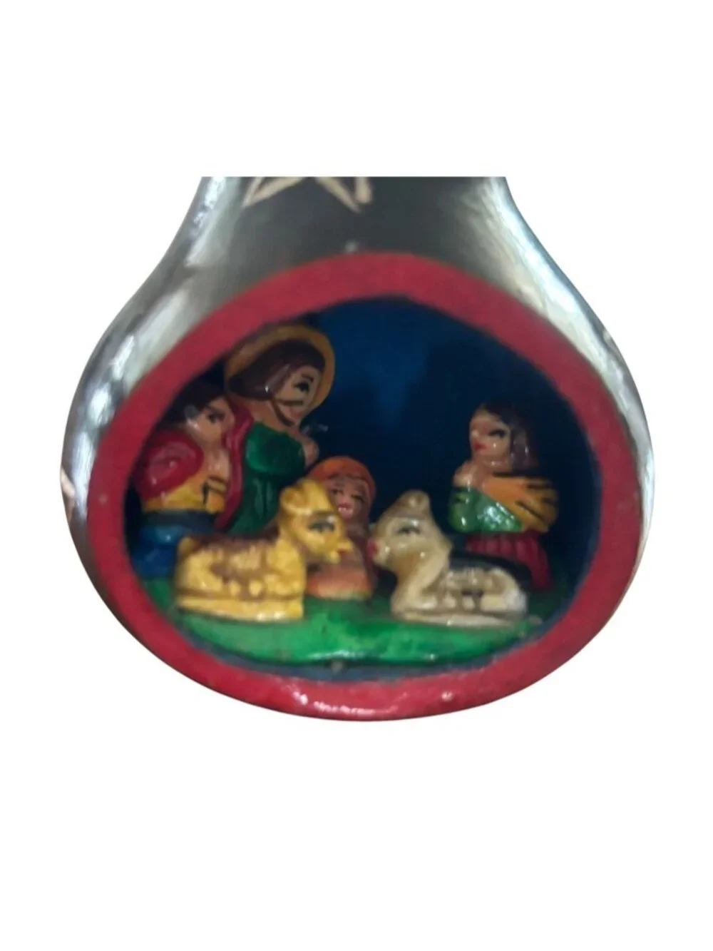 VTG Peruvian Carved Gourd Christmas Nativity Scene Diorama Ornament